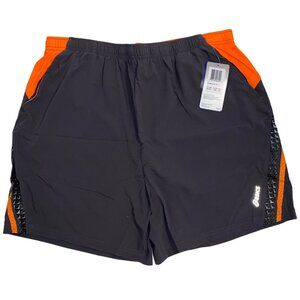 Asics Shorts Mens 2XL XXL Gray Orange 2n1 Running Shorts Pockets MS1693-9466 NWT